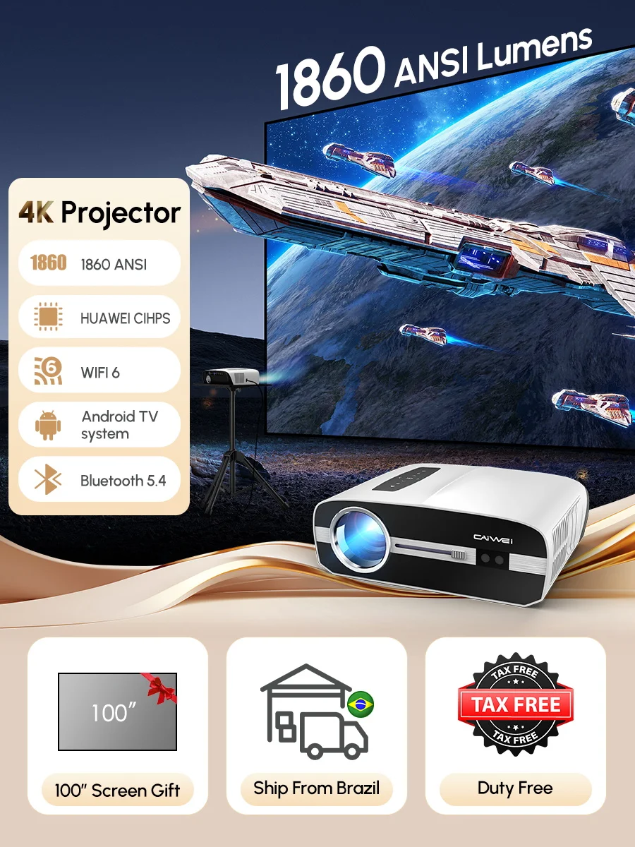 Ultra HD 4k Projector with 1860ANSI Lumens Home Theater Smart Android TV Daylight Beam Projectors 5G WIFI PK dLp lAsEr Projector